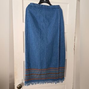 Denim&Co Blue Maxi Skirt with Embroidered Hem